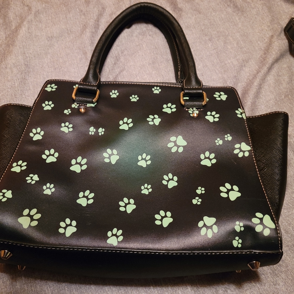 Green and black Pawprint Crossbody purse Pu Leather